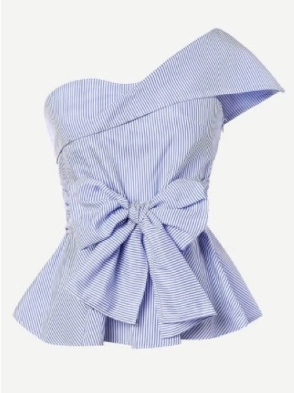 Striped One-Shoulder Bow Peplum Top - Light Blue